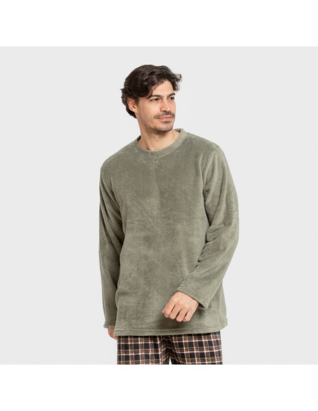 Pijama coral hombre Cuadro Frankfurt verde pijamas-largos-hombre