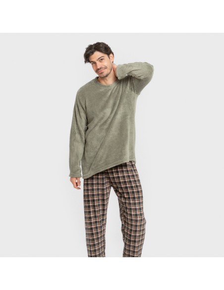 Pijama coral hombre Cuadro Frankfurt verde pijamas-largos-hombre