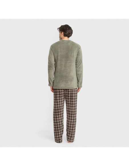 Pijama coral hombre Cuadro Frankfurt verde pijamas-largos-hombre