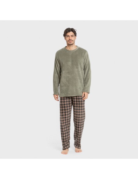 Pijama coral hombre Cuadro Frankfurt verde pijamas-largos-hombre