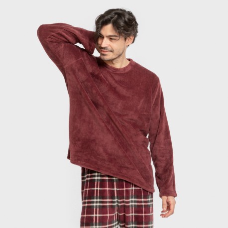 Pijama coral hombre Cuadro Sauron burdeos pijamas-largos-hombre