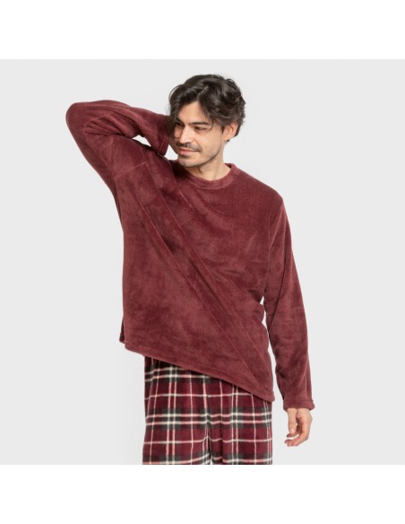 Pijama coral hombre Cuadro Sauron burdeos pijamas-largos-hombre