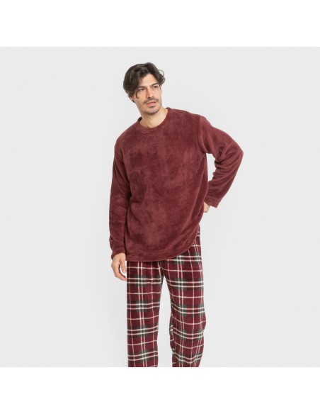 Pijama coral hombre Cuadro Sauron burdeos pijamas-largos-hombre