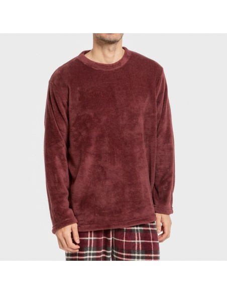Pijama coral hombre Cuadro Sauron burdeos pijamas-largos-hombre