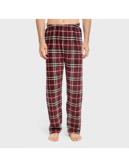 Pijama coral hombre Cuadro Sauron burdeos pijamas-largos-hombre