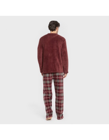 Pijama coral hombre Cuadro Sauron burdeos pijamas-largos-hombre
