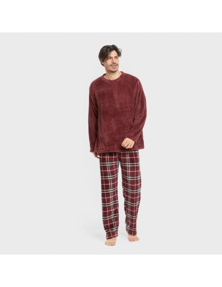 Pijama coral hombre Cuadro Sauron burdeos pijamas-largos-hombre