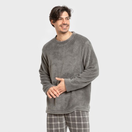 Pijama coral hombre Cuadro Nidari gris pijamas-largos-hombre