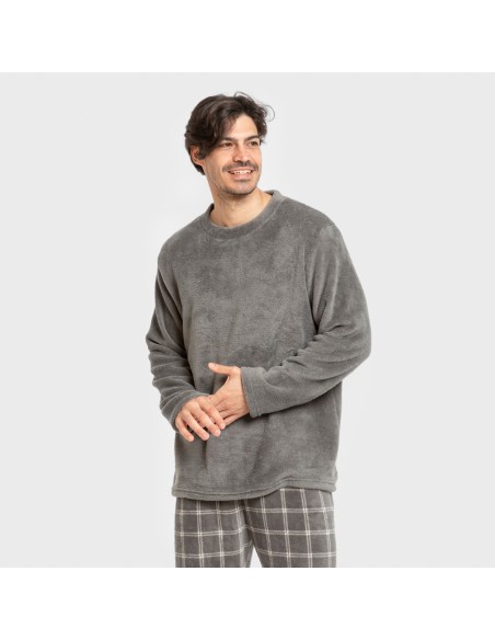 Pijama coral hombre Cuadro Nidari gris pijamas-largos-hombre