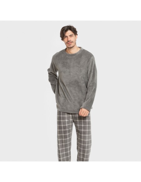 Pijama coral hombre Cuadro Nidari gris pijamas-largos-hombre