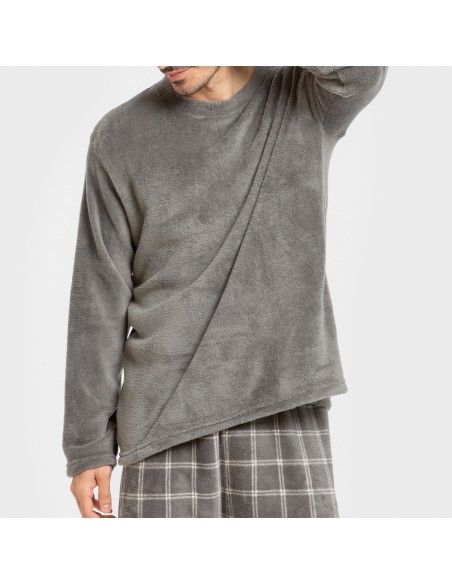 Pijama coral hombre Cuadro Nidari gris pijamas-largos-hombre
