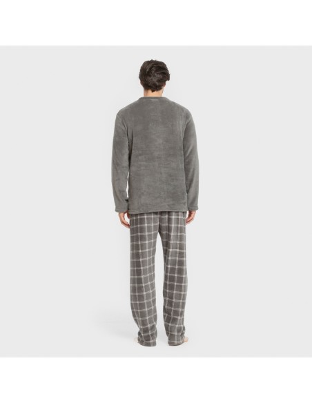Pijama coral hombre Cuadro Nidari gris pijamas-largos-hombre