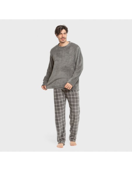 Pijama coral hombre Cuadro Nidari gris pijamas-largos-hombre
