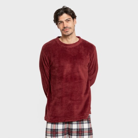 Pijama coral hombre Cuadro Celestia burdeos pijamas-largos-hombre