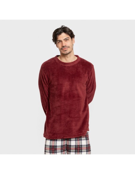 Pijama coral hombre Cuadro Celestia burdeos pijamas-largos-hombre