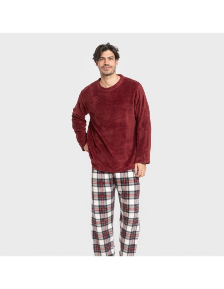 Pijama coral hombre Cuadro Celestia burdeos pijamas-largos-hombre