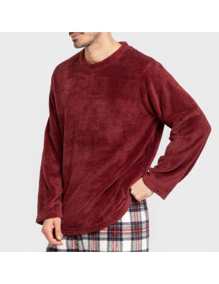 Pijama coral hombre Cuadro Celestia burdeos pijamas-largos-hombre
