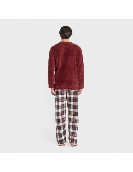 Pijama coral hombre Cuadro Celestia burdeos pijamas-largos-hombre