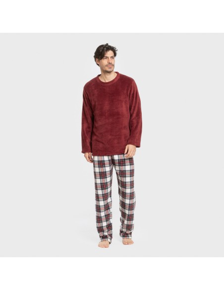 Pijama coral hombre Cuadro Celestia burdeos pijamas-largos-hombre