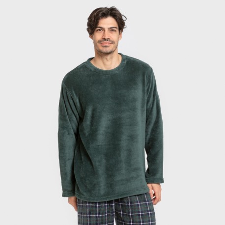 Pijama coral hombre Cuadro Ruz verde pijamas-largos-hombre