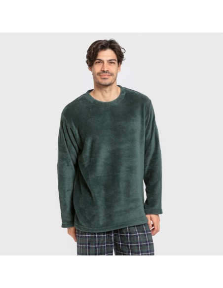 Pijama coral hombre Cuadro Ruz verde pijamas-largos-hombre