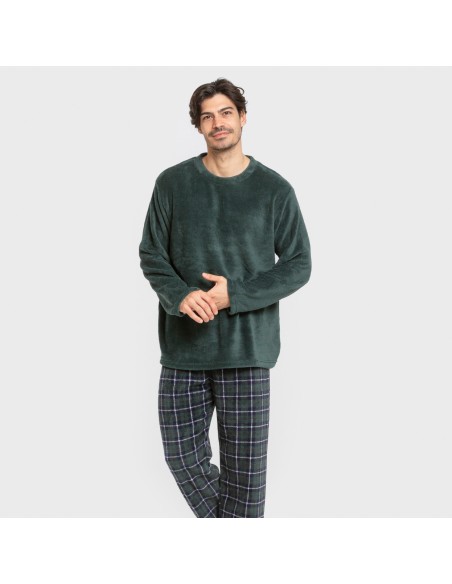 Pijama coral hombre Cuadro Ruz verde pijamas-largos-hombre