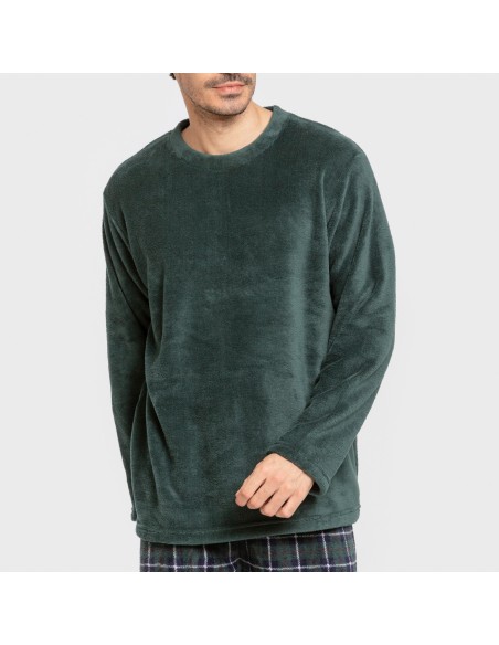 Pijama coral hombre Cuadro Ruz verde pijamas-largos-hombre