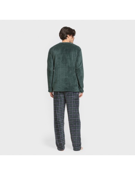 Pijama coral hombre Cuadro Ruz verde pijamas-largos-hombre
