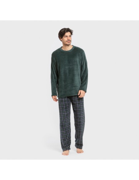 Pijama coral hombre Cuadro Ruz verde pijamas-largos-hombre