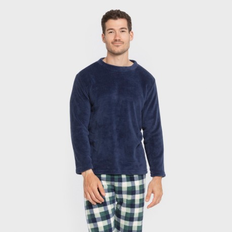Pijama coral hombre Cuadro Ferni azul marino pijamas-largos-hombre