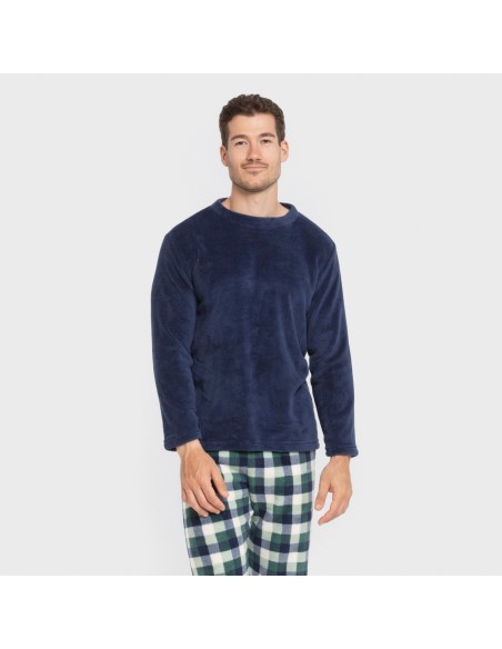 Pijama coral hombre Cuadro Ferni azul marino pijamas-largos-hombre