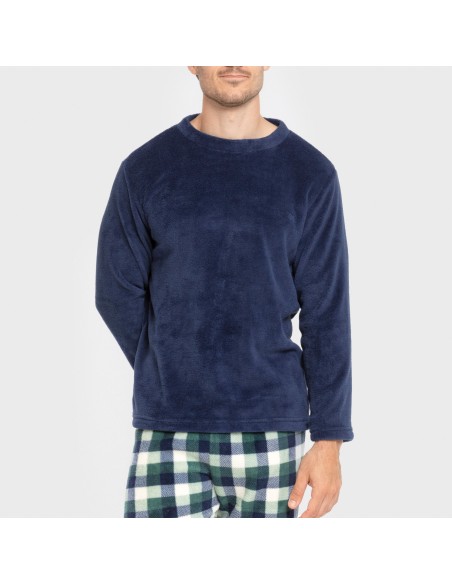 Pijama coral hombre Cuadro Ferni azul marino pijamas-largos-hombre