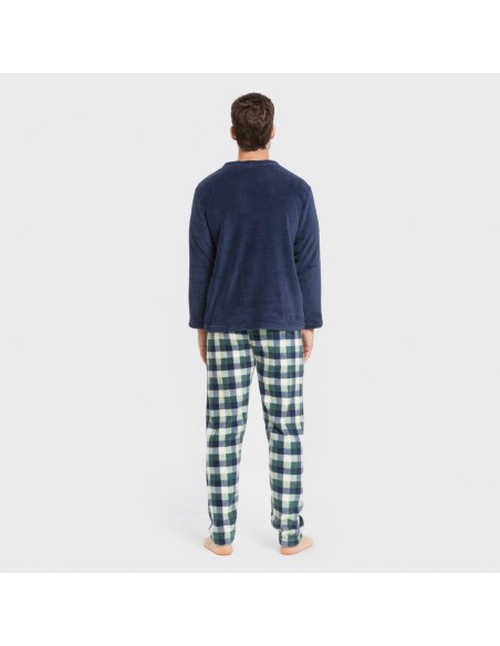 Pijama coral hombre Cuadro Ferni azul marino pijamas-largos-hombre