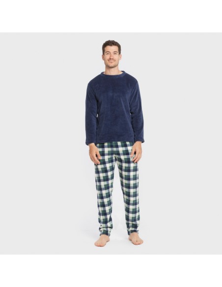 Pijama coral hombre Cuadro Ferni azul marino pijamas-largos-hombre