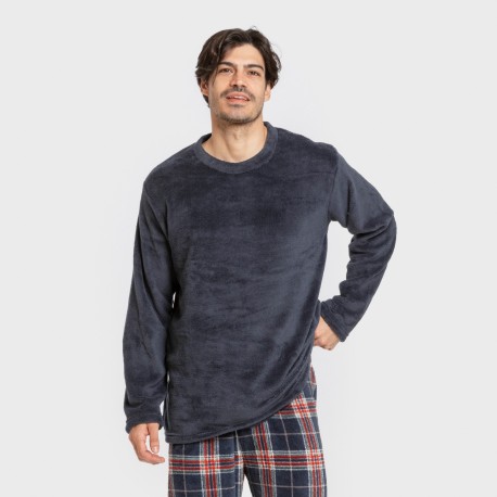 Pijama coral hombre Cuadro Curtis azul marino pijamas-largos-hombre