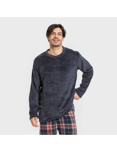 Pijama coral hombre Cuadro Curtis azul marino pijamas-largos-hombre