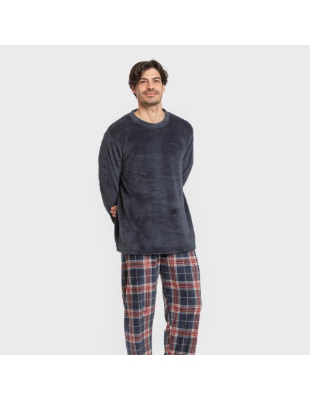 Pijama coral hombre Cuadro Curtis azul marino pijamas-largos-hombre