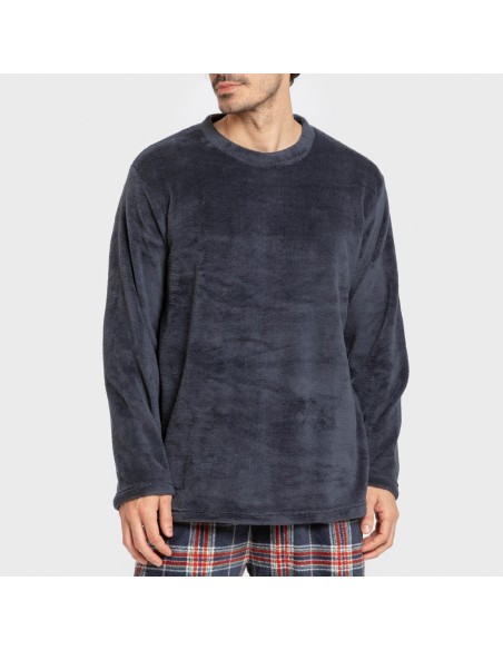 Pijama coral hombre Cuadro Curtis azul marino pijamas-largos-hombre