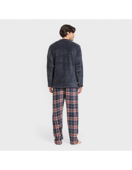 Pijama coral hombre Cuadro Curtis azul marino pijamas-largos-hombre
