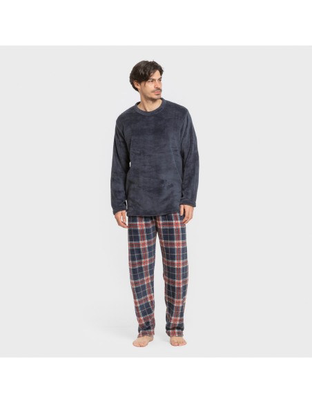 Pijama coral hombre Cuadro Curtis azul marino pijamas-largos-hombre