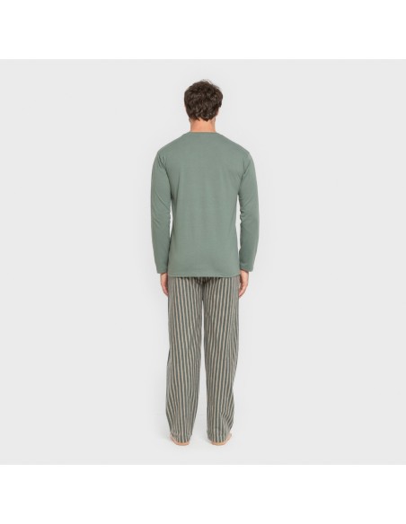 Pijama hombre franela Raya Marsellita verde - arena pijamas-largos-hombre