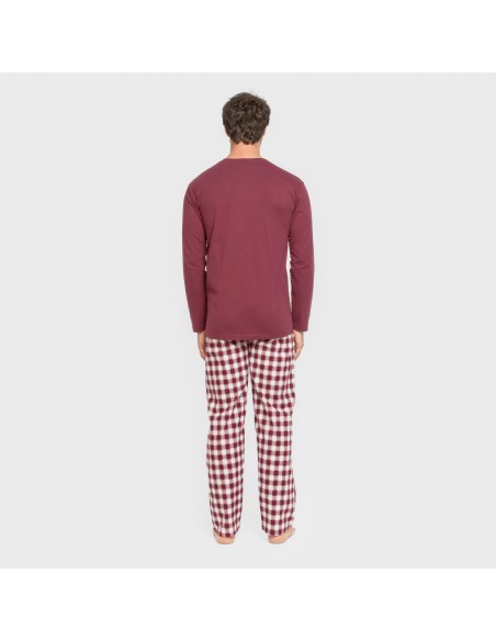 Pijama hombre franela Cuadro Gustavo burdeos pijamas-largos-hombre
