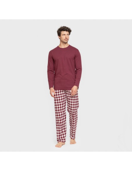 Pijama hombre franela Cuadro Gustavo burdeos pijamas-largos-hombre