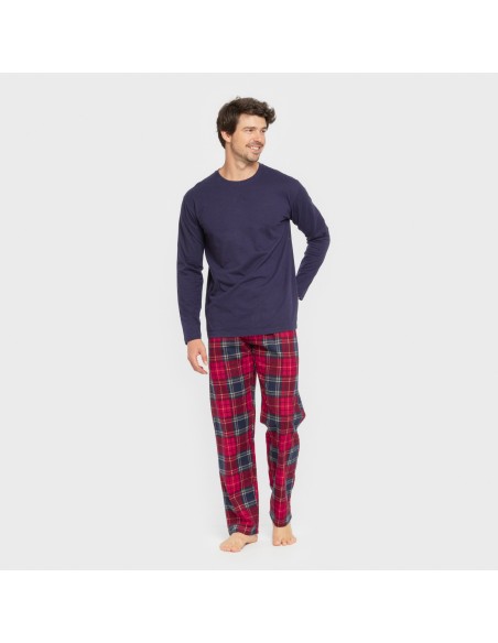 Pijama hombre franela Cuadro Bilbo azul marino pijamas-largos-hombre