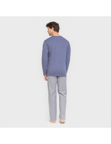 Pijama hombre franela Cuadro Saul azul pijamas-largos-hombre