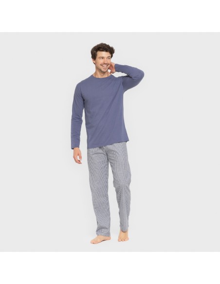 Pijama hombre franela Cuadro Saul azul pijamas-largos-hombre