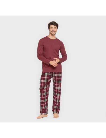 Pijama hombre franela Cuadro Sauron burdeos pijamas-largos-hombre