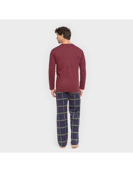 Pijama hombre franela Cuadro Tejada burdeos pijamas-largos-hombre