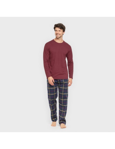 Pijama hombre franela Cuadro Tejada burdeos pijamas-largos-hombre