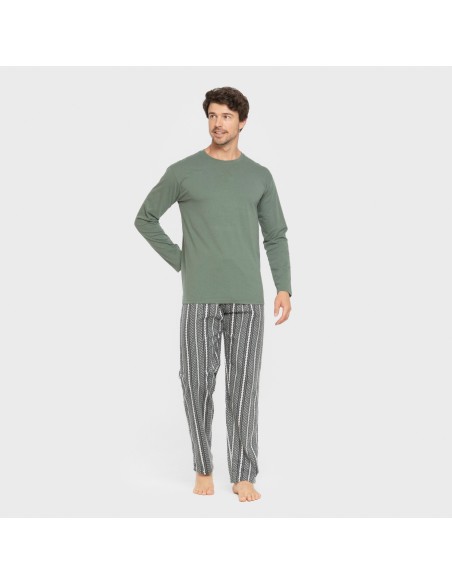 Pijama hombre franela Cronos verde pijamas-largos-hombre
